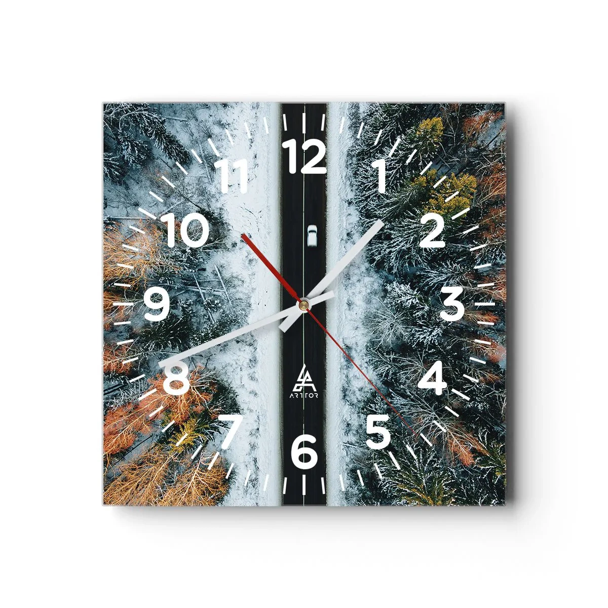 Relógio de parede - Relógio em vidro - Cortar a floresta no inverno - 40x40 cm