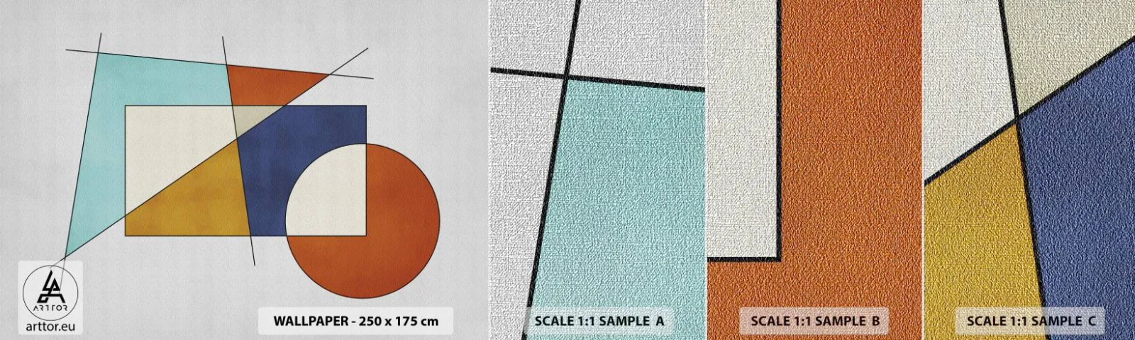 Amostra de papel de parede Premium Canvas - Abstração: diversão modernista - Geométrico, Moderno, Minimalismo - 100x30 cm