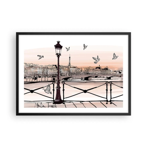 Pôster com moldura preta - Sobre os telhados de Paris - 70x50 cm