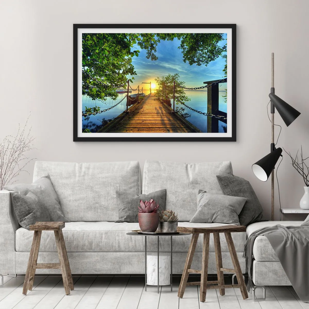 Pôster com moldura preta - Oeste sobre a água - 100x70 cm