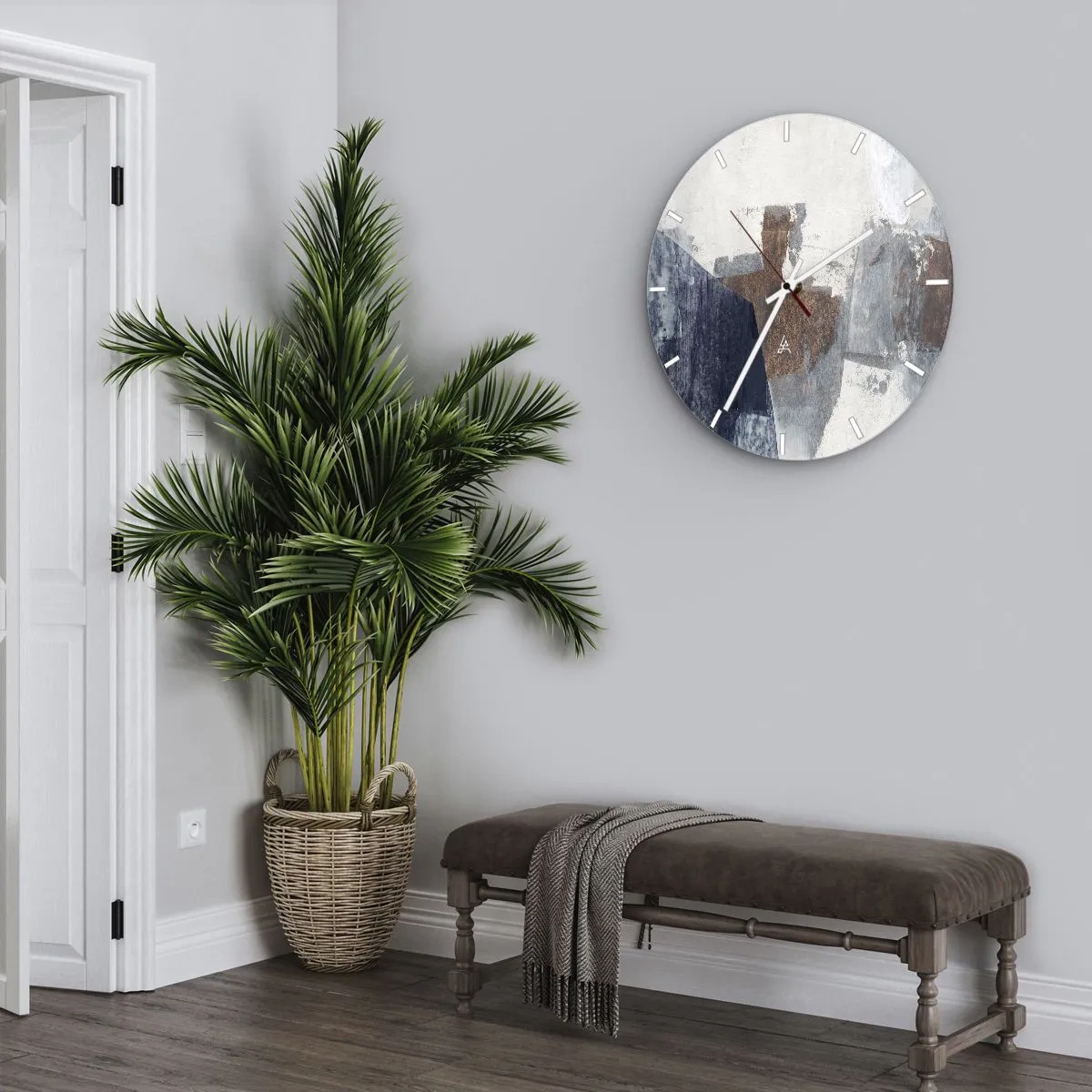 Relógio de parede - Relógio em vidro - Formas azuis e marrons - 30x30 cm