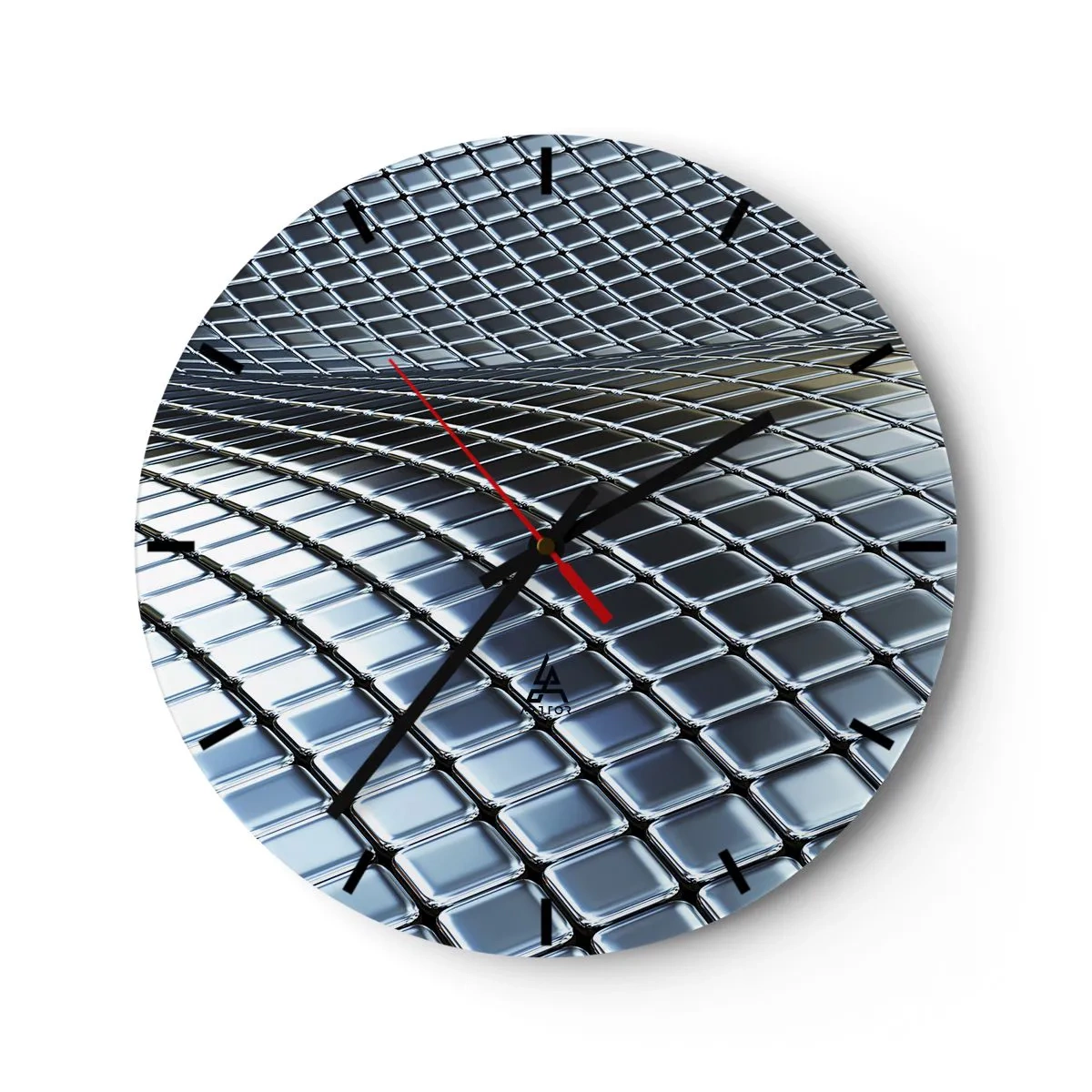 Relógio de parede - Relógio em vidro - Onda de prata metálica - 40x40 cm