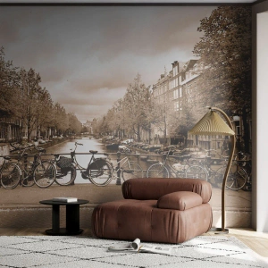 Papel de Parede Premium Sand - Vibrações holandesas - Cidade, Amsterdã, Bicicleta - 100x70 cm