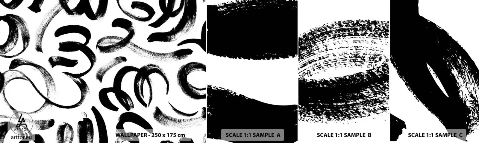 Amostra de Papel de Parede Standard Eco - Preto sobre branco - Arte Moderna, Modernidade, Padrões - 100x30 cm