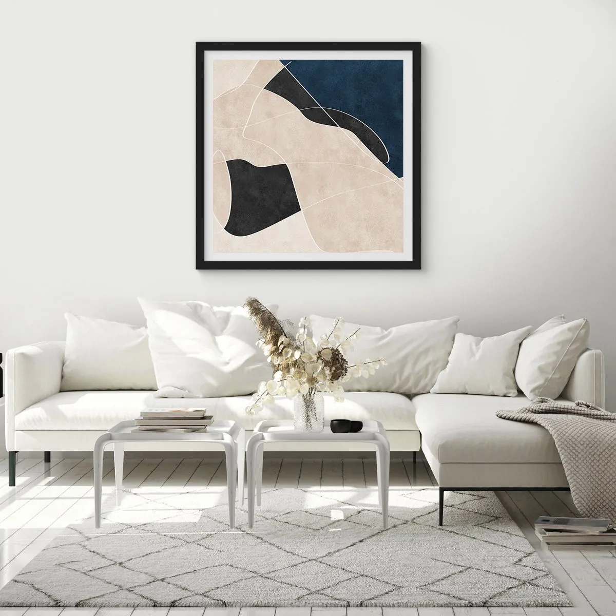 Pôster com moldura preta - Composição abstrata – contraste de cores - 50x50 cm