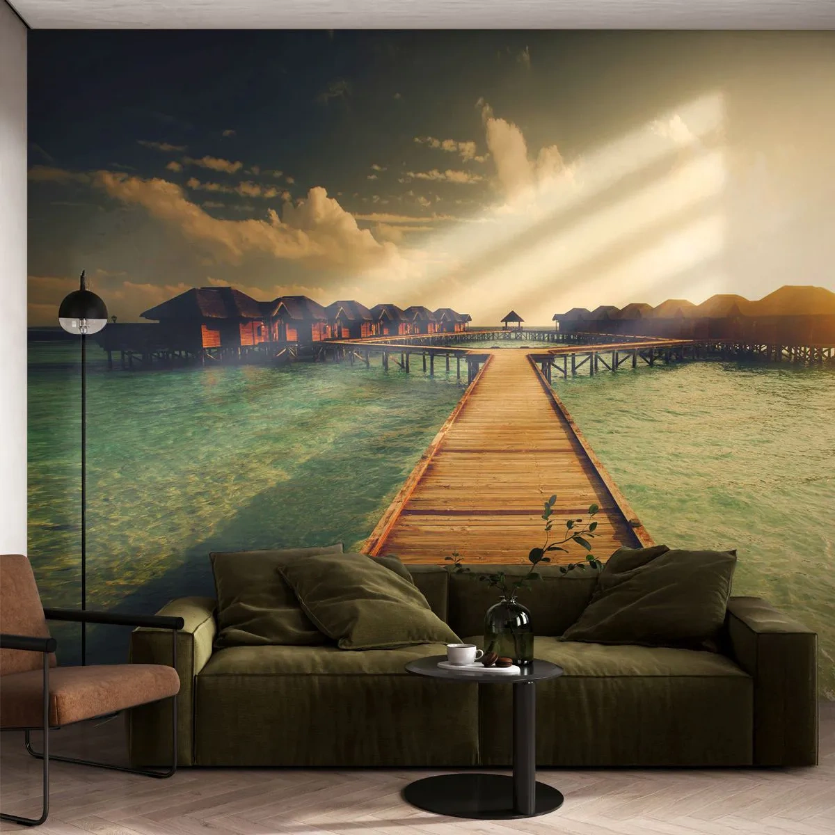 Papel de Parede Premium Sand - Um convite caloroso - Maldivas, Paisagem, Casas na Água - 200x140 cm