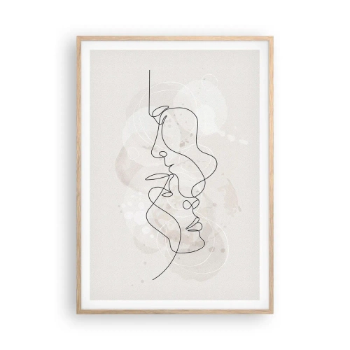 Pôster com moldura de carvalho claro - Emaranhados num abraço - 70x100 cm