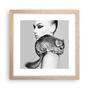 Pôster com moldura de carvalho claro - A dama com a chinchila - 30x30 cm