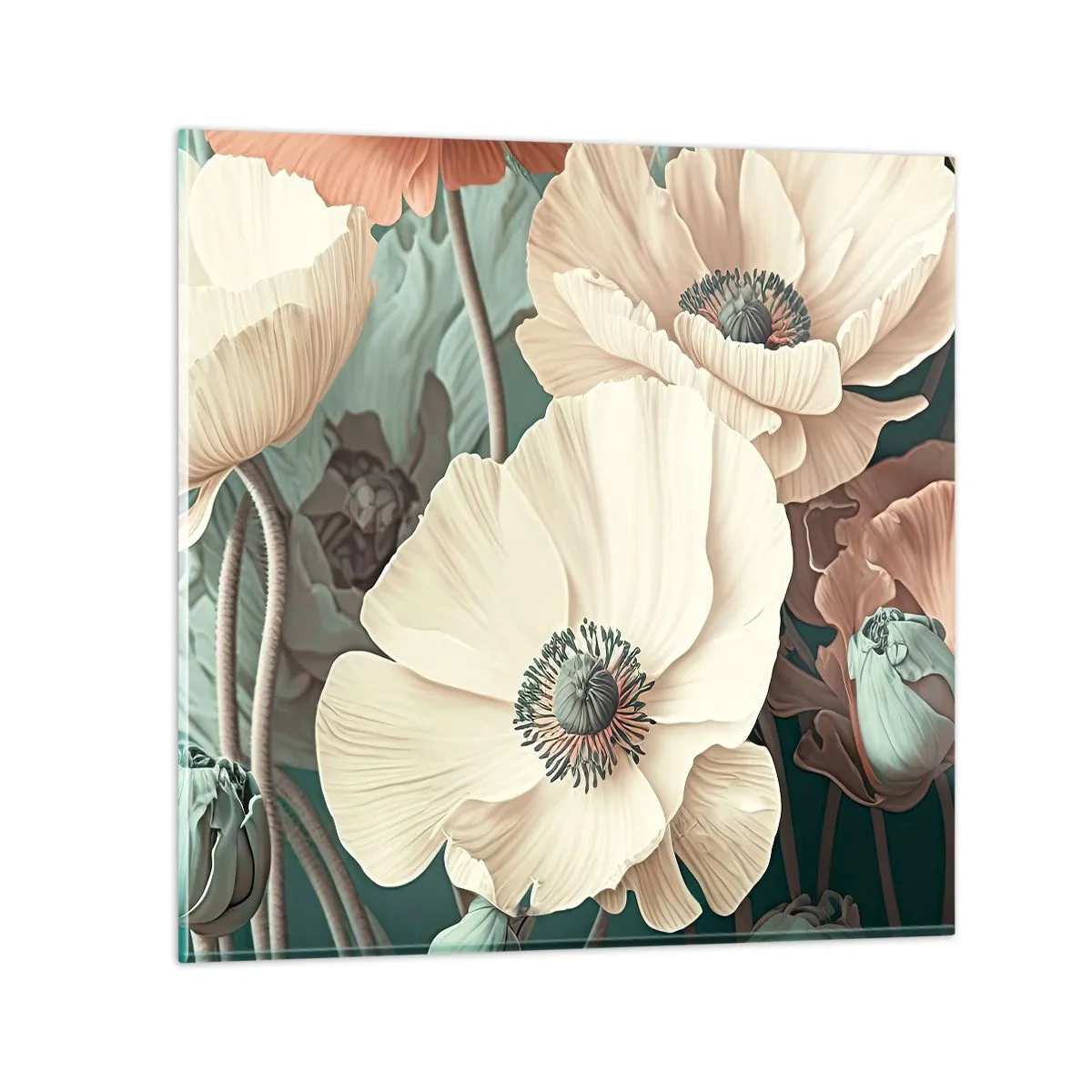 Quadro em vidro - O sussurro das papoulas - 60x60 cm