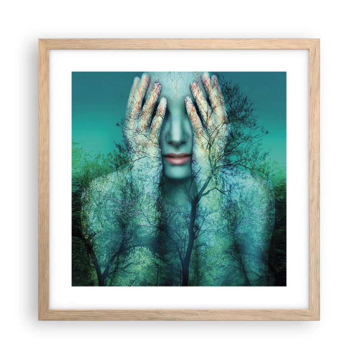 Pôster com moldura de carvalho claro - Imersa em azul - 40x40 cm