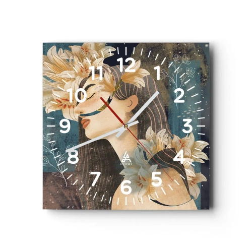 Relógio de parede - Relógio em vidro - O conto da princesa com lírios - 30x30 cm