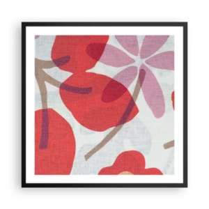 Pôster com moldura preta - Arranjo de flores em rosa - 60x60 cm