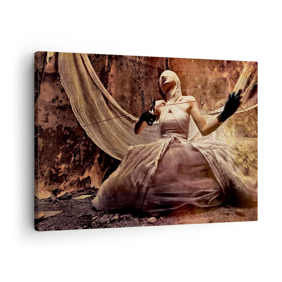 Quadro em tela - Uma mulher de vestido com o rosto coberto e uma tesoura nas mãos - 70x50cm - Deusa do destino - Decoração de parede moderna para a sala de estar e quarto ARTTOR