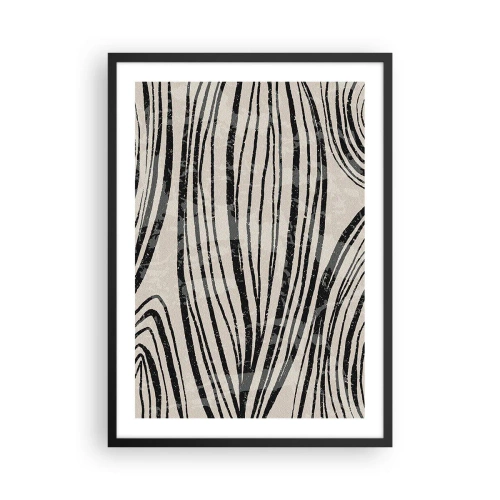Pôster com moldura preta - Linhas pretas abstratas em um fundo bege - 50x70cm - Piscina em linha - Decoração de parede moderna para a sala de estar e quarto ARTTOR