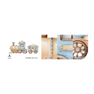 Amostra de papel de parede autocolante Deluxe Sticker - Parado na estação... - Infantil, Trem, Retrô - 100x30 cm