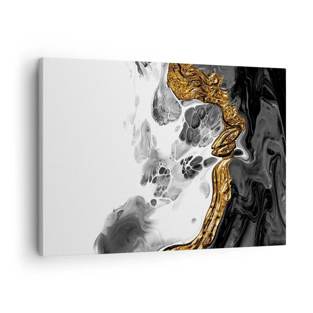 Quadro em tela - Uma composição abstrata com toques de dourado e preto. - 70x50cm - Composição orgânica - Decoração de parede moderna para a sala de estar e quarto ARTTOR