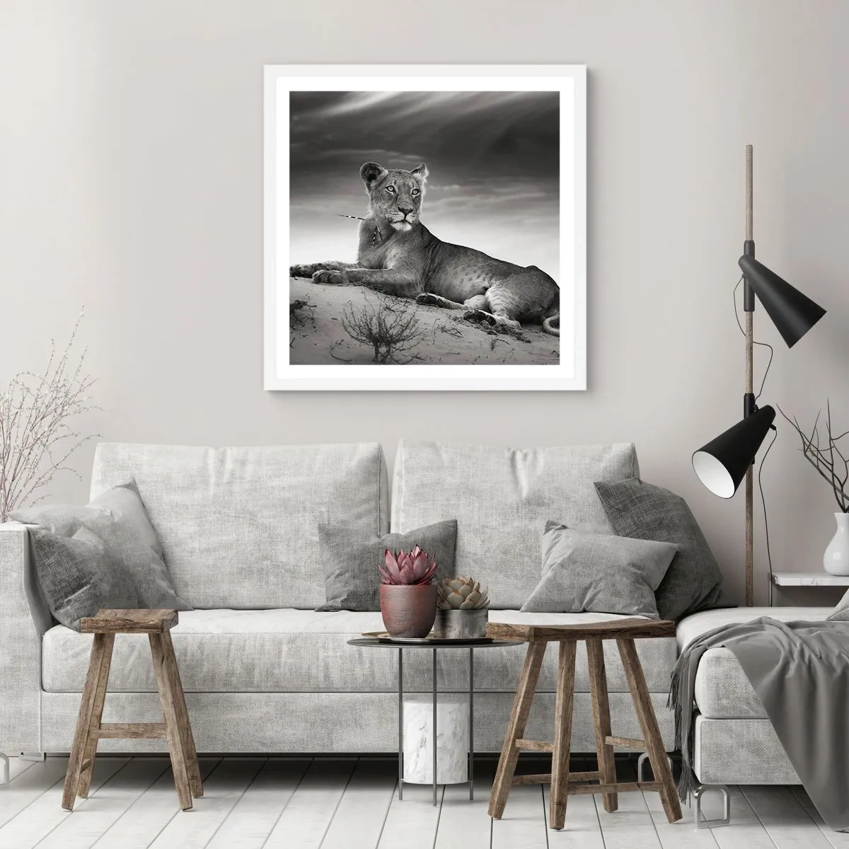 Pôster em moldura branca - Descanso da Rainha do Deserto - 50x50 cm