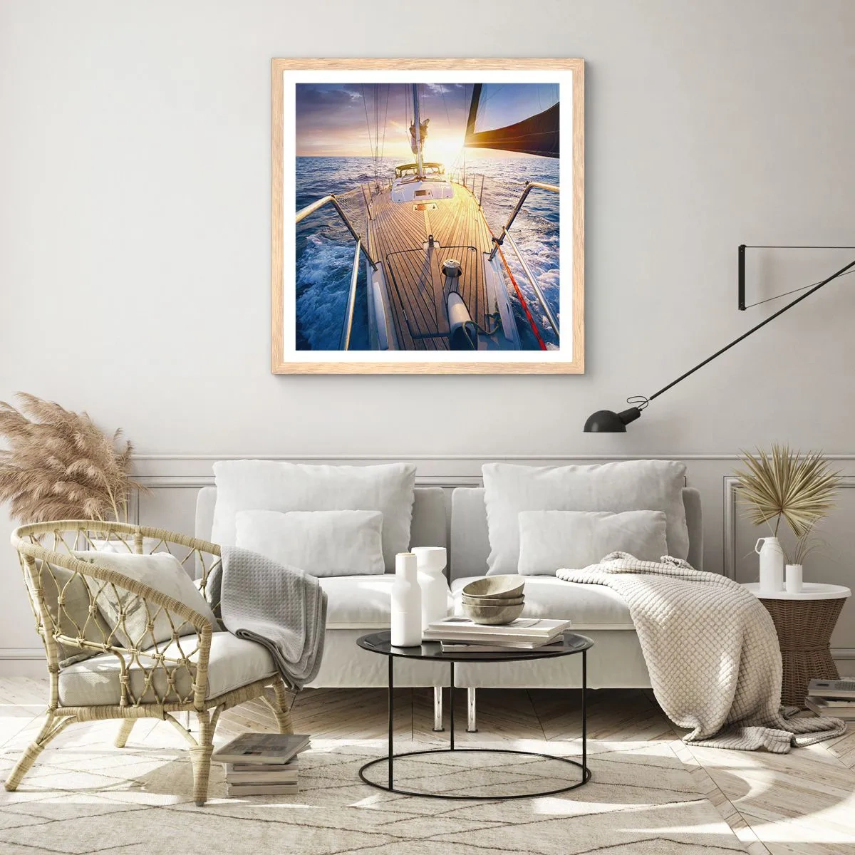 Pôster com moldura de carvalho claro - Correr sobre as ondas - 60x60 cm