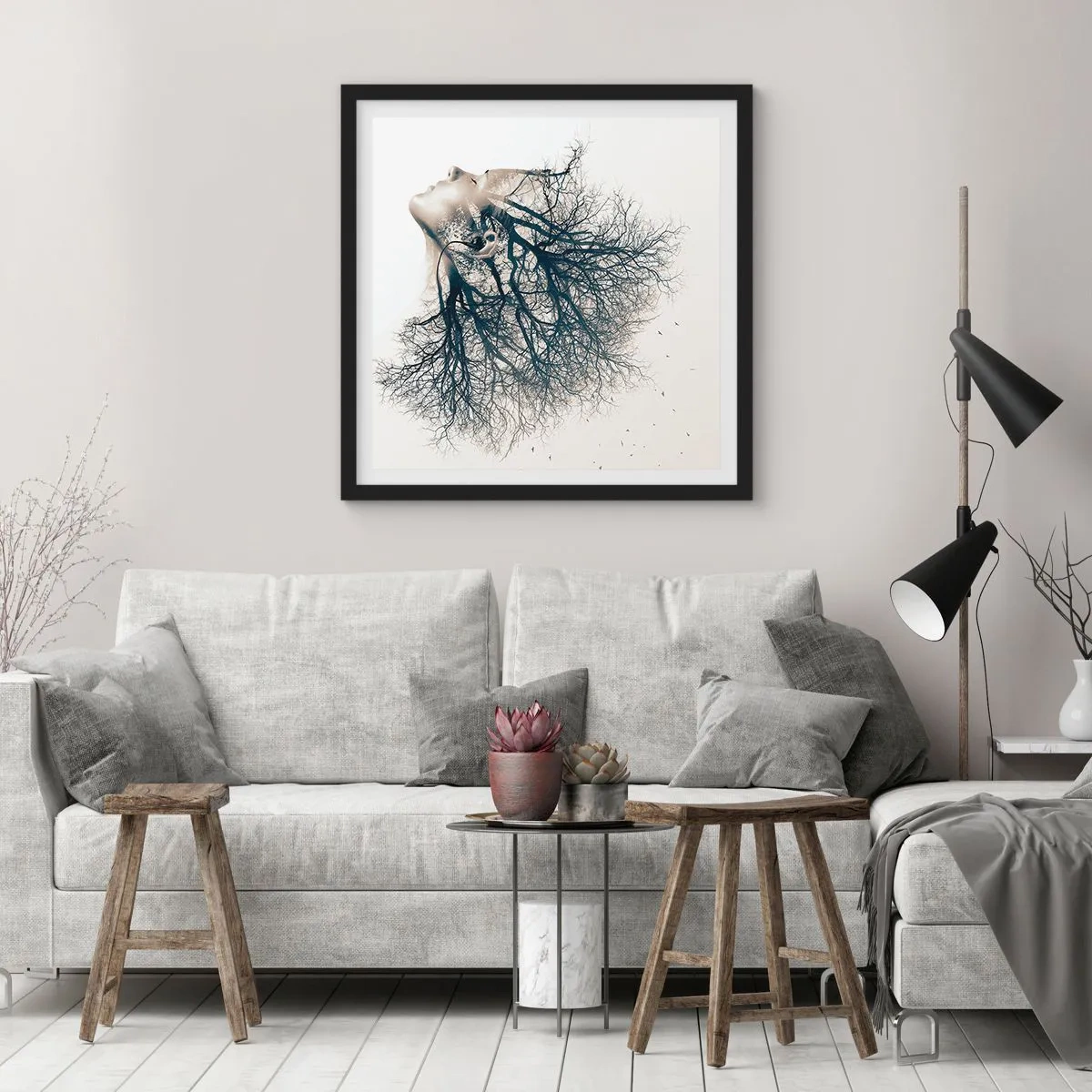 Pôster com moldura preta - Ouvir o sussurro da árvore - 60x60 cm