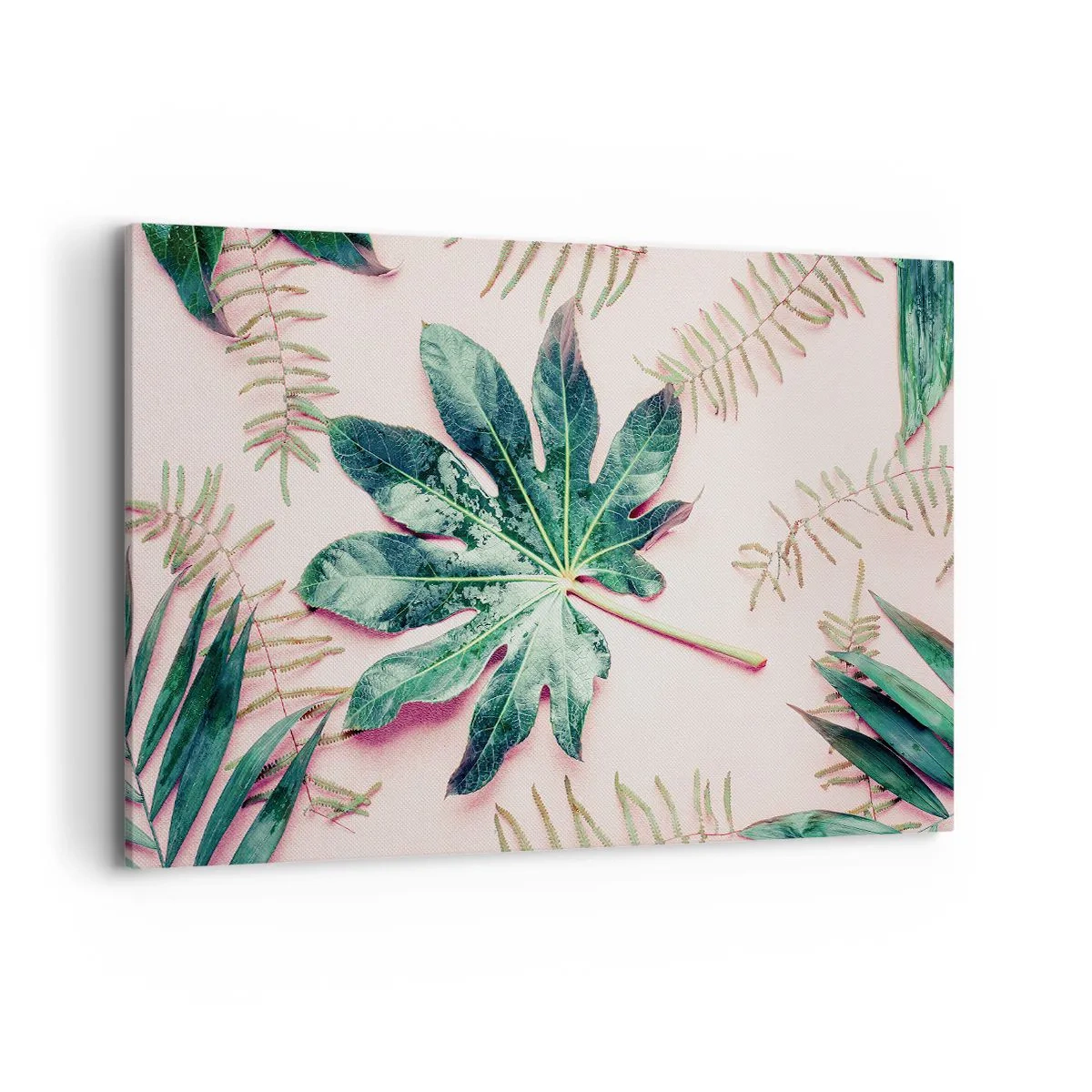 Quadro em tela - Estudo do verde em um fundo rosa - 120x80 cm