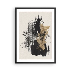 Pôster com moldura preta - Composição abstrata em tons de preto e dourado - 50x70cm - Composição com paixão - Decoração de parede moderna para a sala de estar e quarto ARTTOR