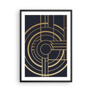 Pôster com moldura preta - Padrão geométrico Art Déco com elementos dourados em fundo escuro - 50x70cm - Rotação das coisas - Decoração de parede moderna para a sala de estar e quarto ARTTOR
