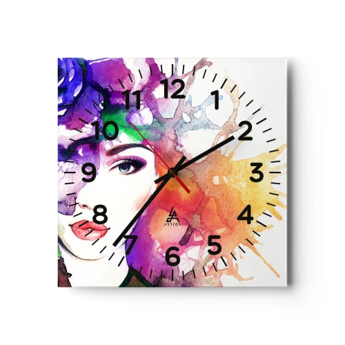 Relógio de parede - Relógio em vidro - Com a cabeça nas nuvens - 40x40 cm