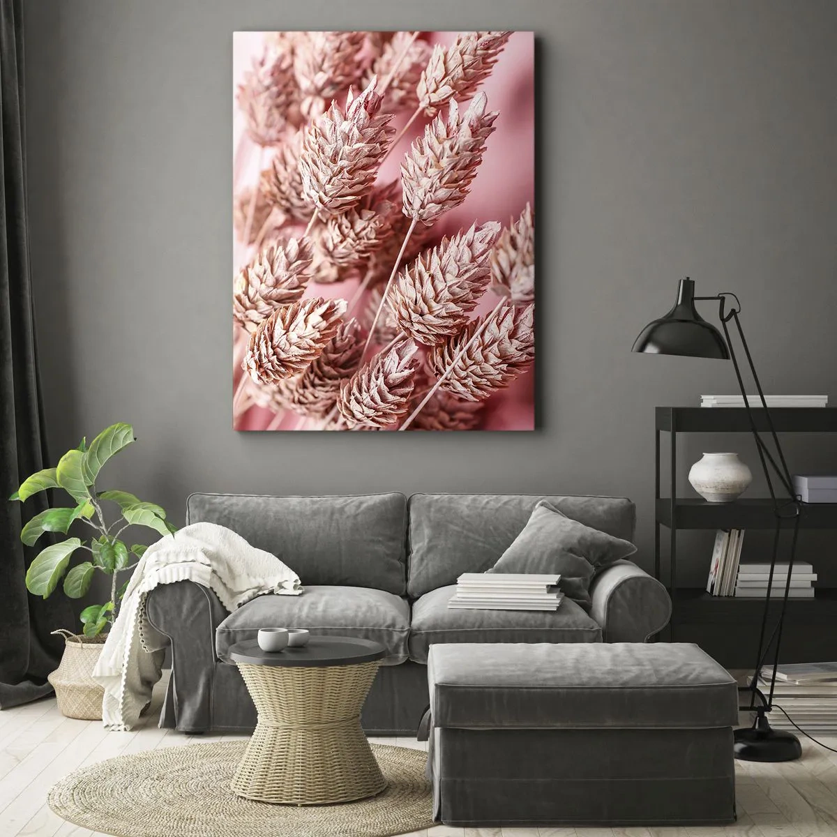 Quadro em tela - Cascata floral em rosa - 55x100 cm