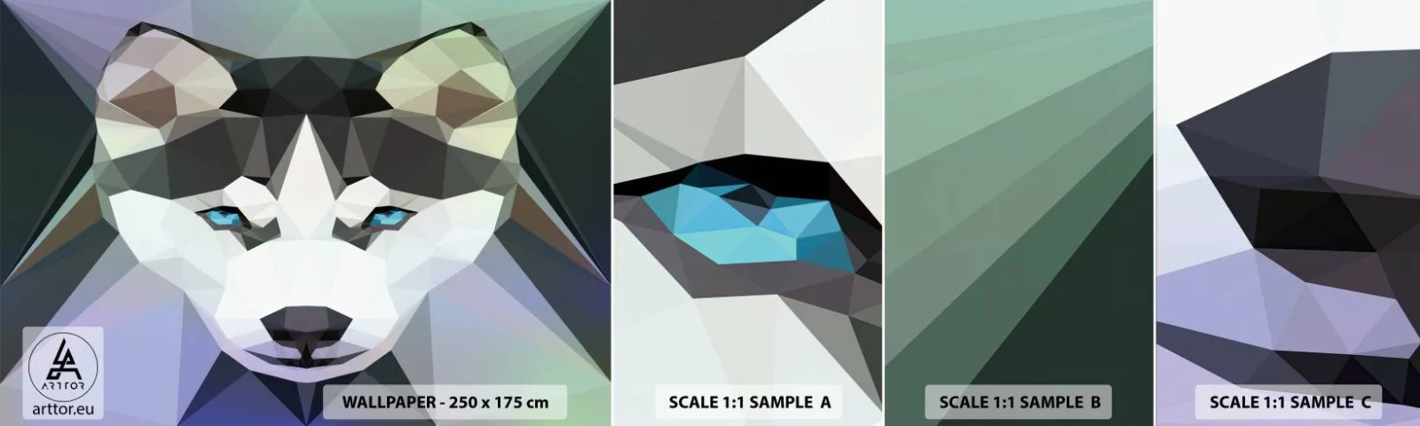 Amostra de papel de parede autocolante Deluxe Sticker - Memória da neve do norte - Abstração, Animais, Lobo - 100x30 cm