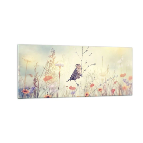 Quadro em vidro - Retrato de um pássaro com um prado no fundo - 100x40 cm