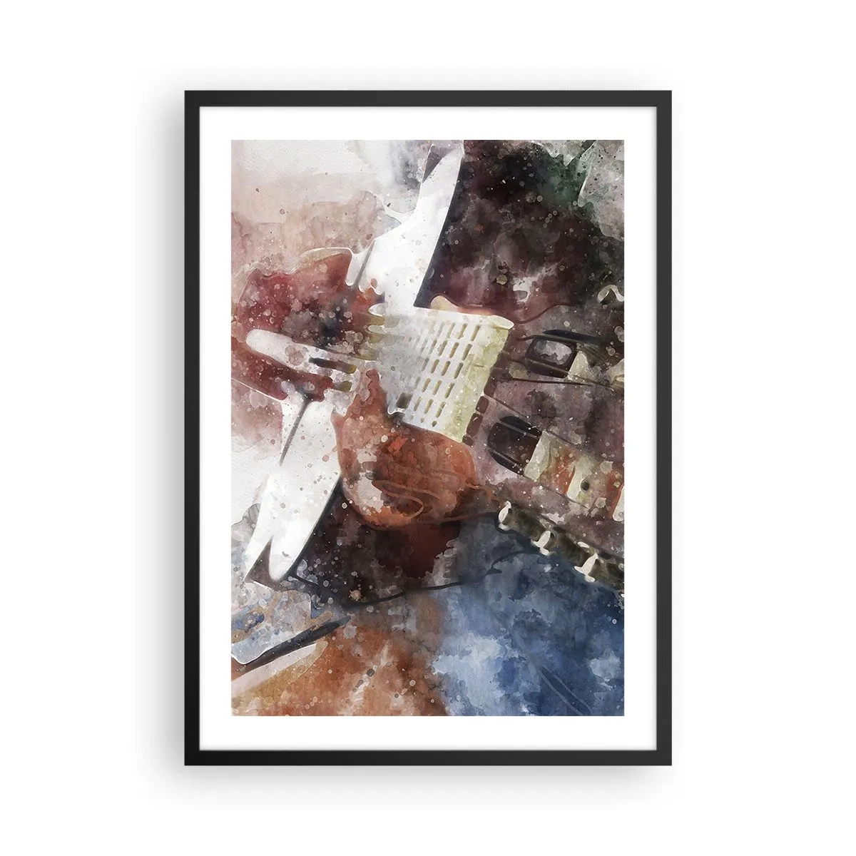 Pôster com moldura preta - Representação artística de uma guitarra em estilo aquarela - 50x70cm - E o que acha? - Decoração de parede moderna para a sala de estar e quarto ARTTOR