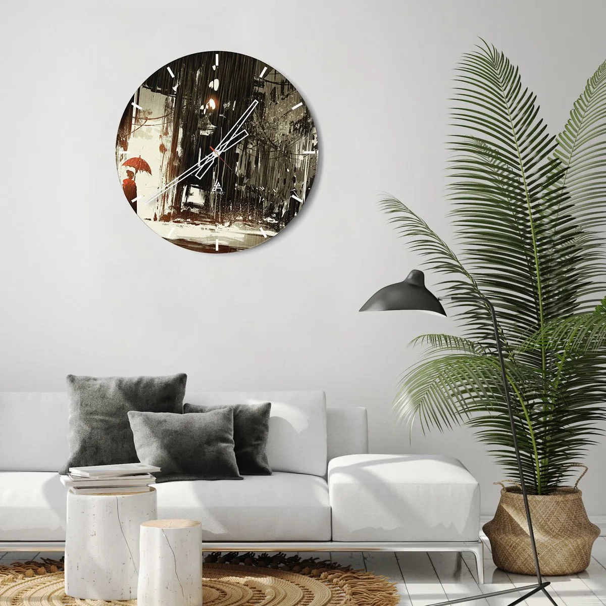 Relógio de parede - Relógio em vidro - A poesia do guarda-chuva vermelho - 40x40 cm