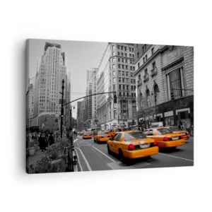 Quadro em tela - Táxis amarelos nas ruas de Nova York - 70x50cm - Sol da cidade grande - Decoração de parede moderna para a sala de estar e quarto ARTTOR