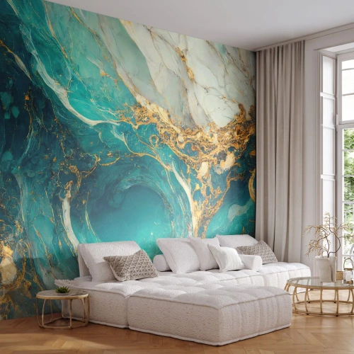 Papel de Parede Premium Sand - Composição com veios d'ouro - Abstração, Mármore, Pedra - 100x70 cm