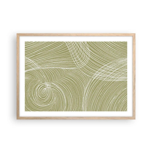 Pôster com moldura de carvalho claro - Abstração intrincada em branco - 70x50 cm