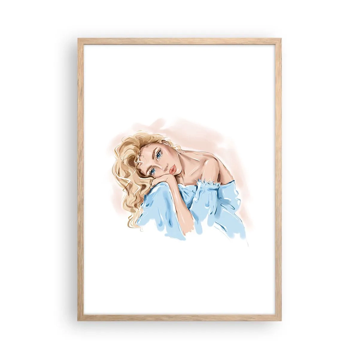 Pôster com moldura de carvalho claro - Sonhadora em azul - 50x70 cm