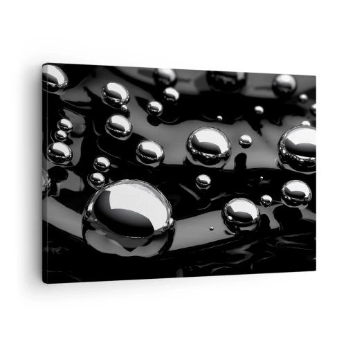 Quadro em tela - Gotas abstratas em uma superfície preta - 70x50cm - Das profundezas negras - Decoração de parede moderna para a sala de estar e quarto ARTTOR