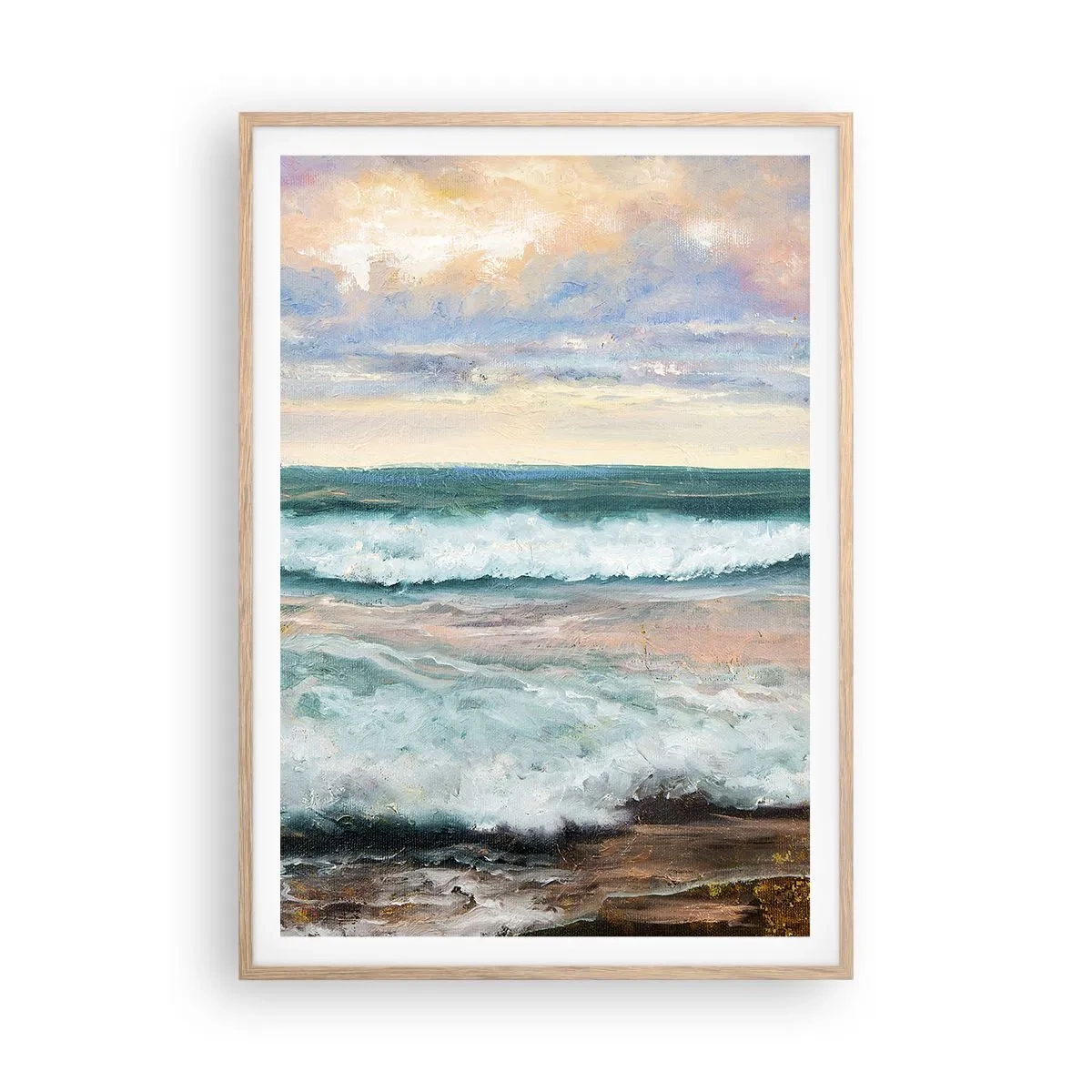 Pôster com moldura de carvalho claro - Aqui suavizas a alma - 70x100 cm