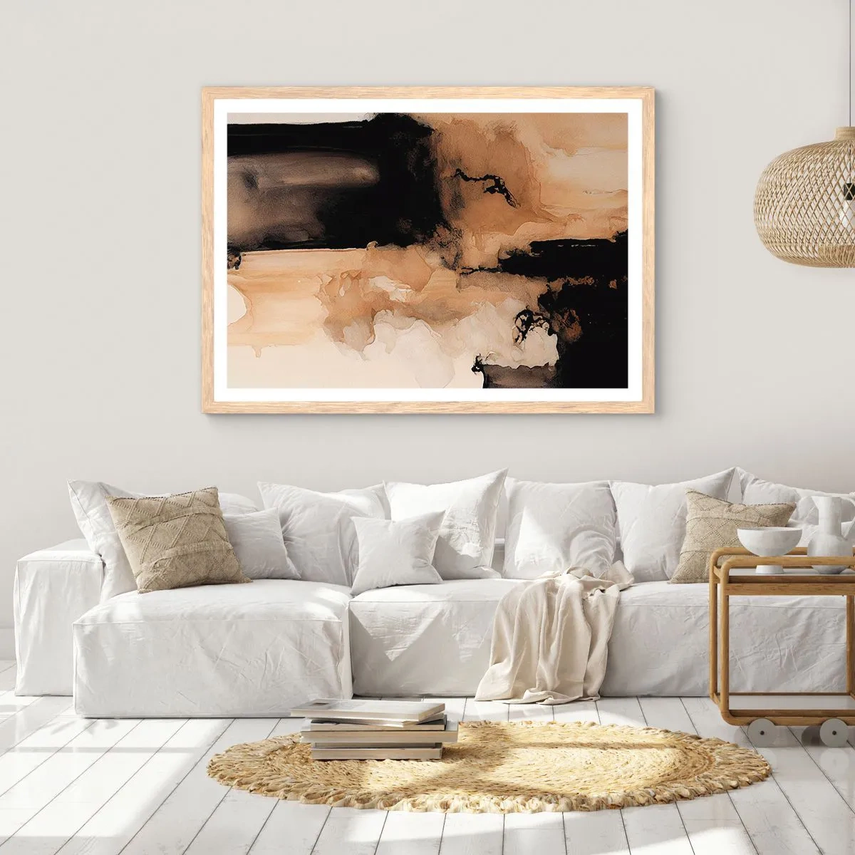 Pôster com moldura de carvalho claro - Abstração intrigante - 70x50 cm