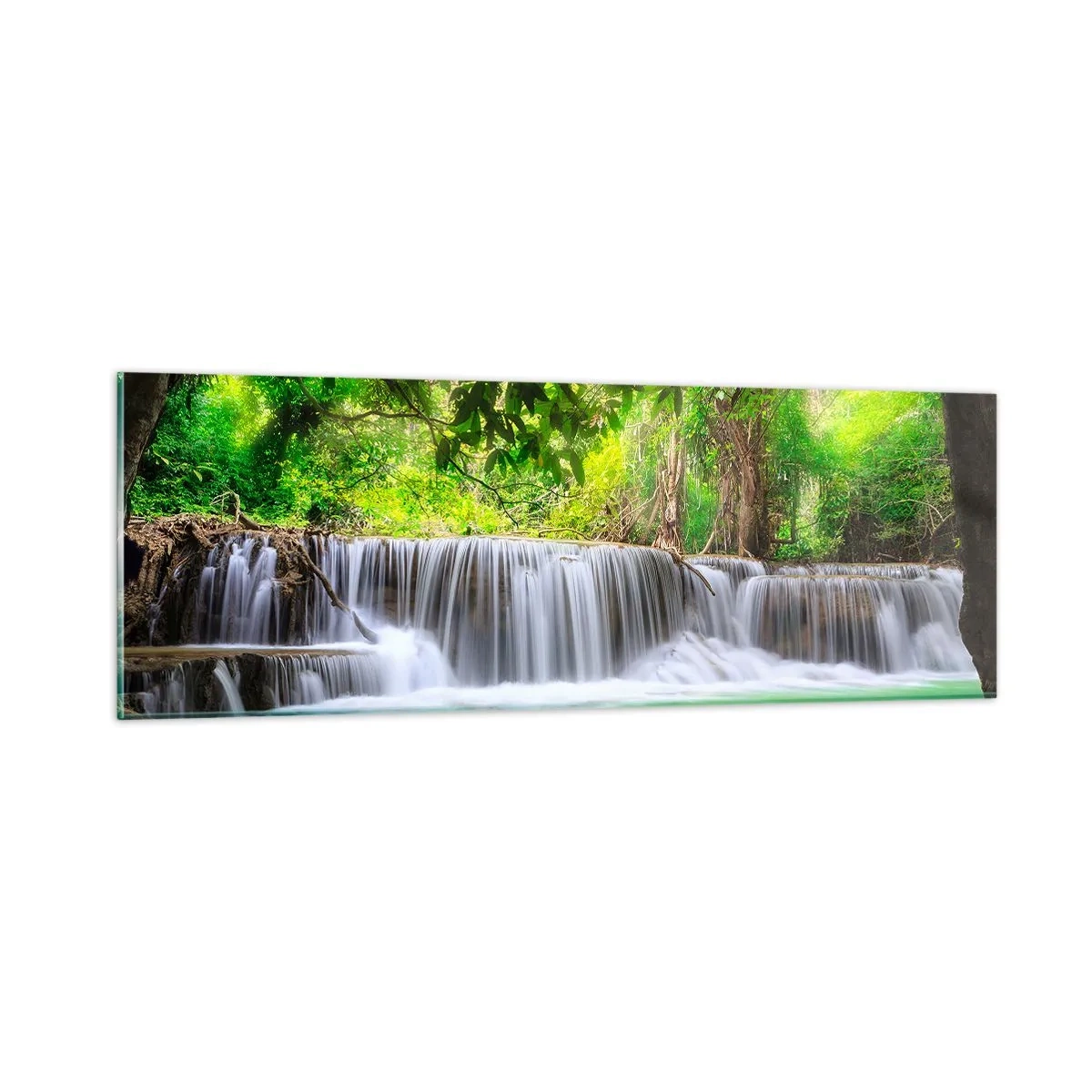 Quadro em vidro - Cascata verde - 90x30 cm