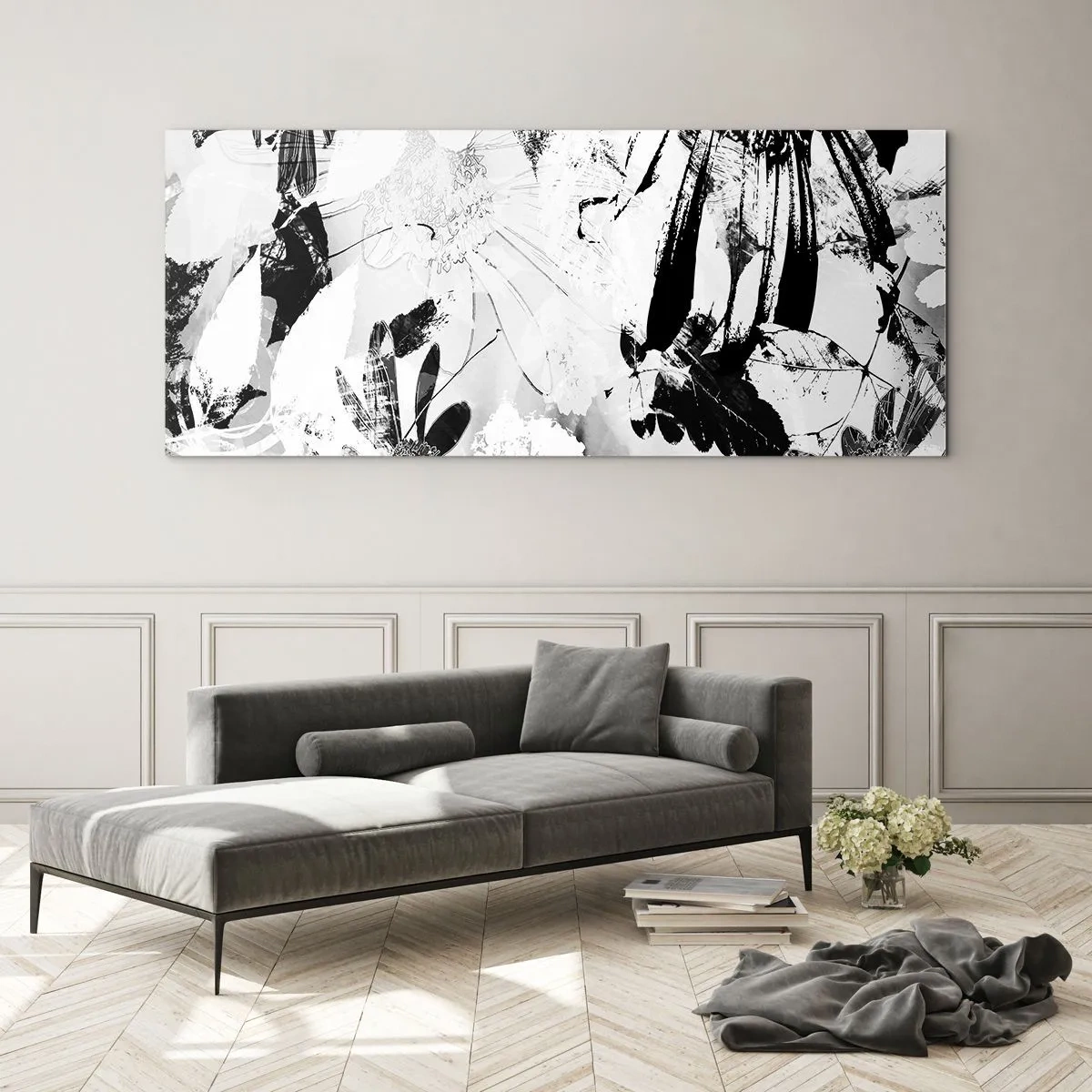 Quadro em vidro - Outono a preto e branco - 90x30 cm