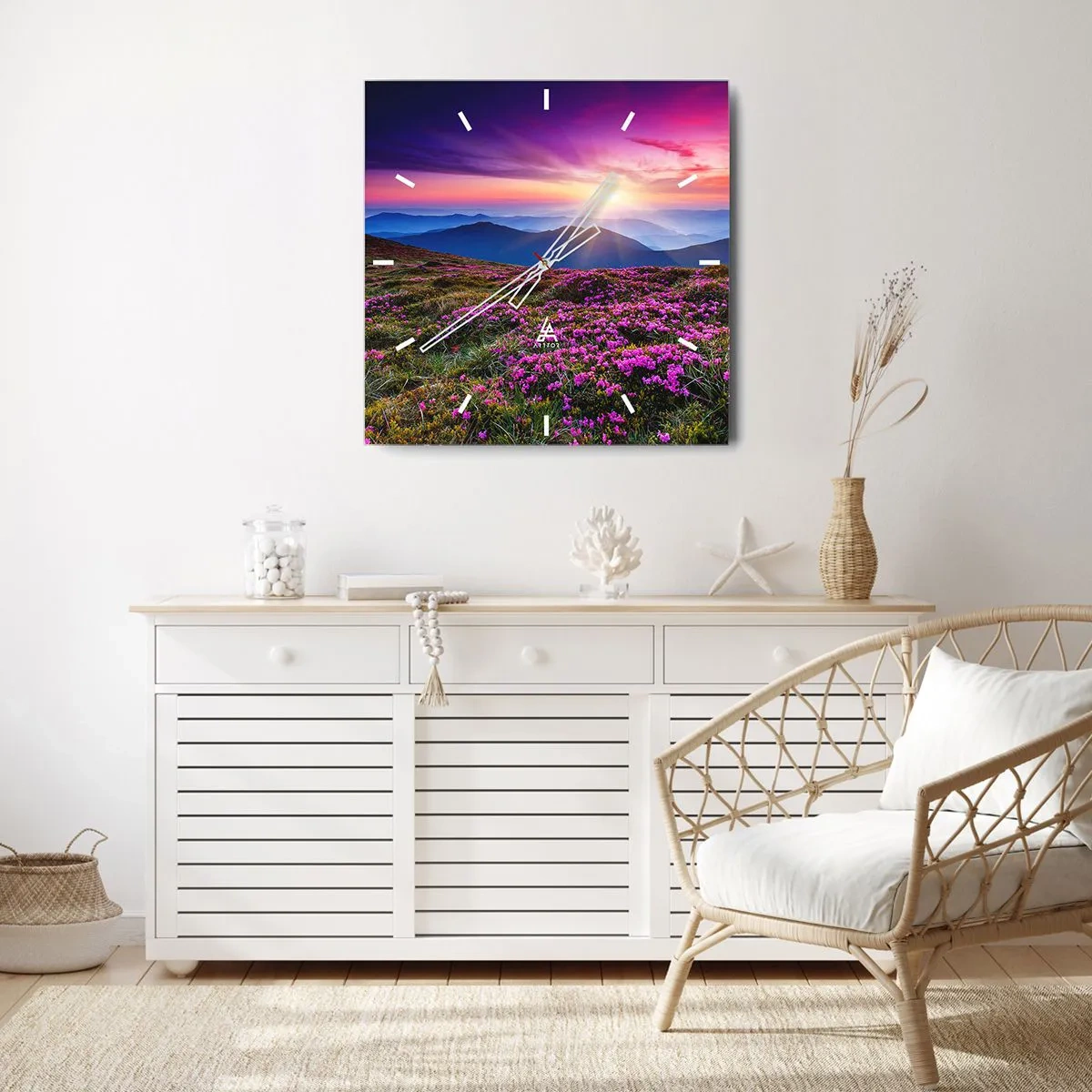 Relógio de parede - Relógio em vidro - Campo cheiroso - 40x40 cm