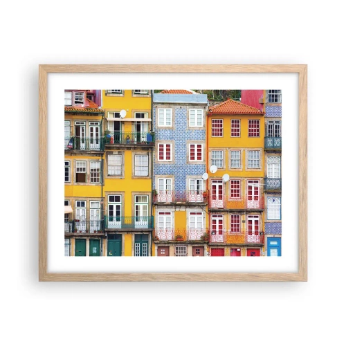 Pôster com moldura de carvalho claro - Cores da cidade velha - 50x40 cm