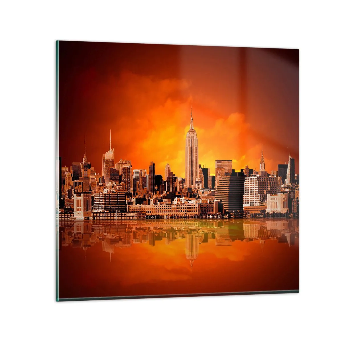 Quadro em vidro - Panorama metropolitano em amarelo e bronze - 30x30 cm