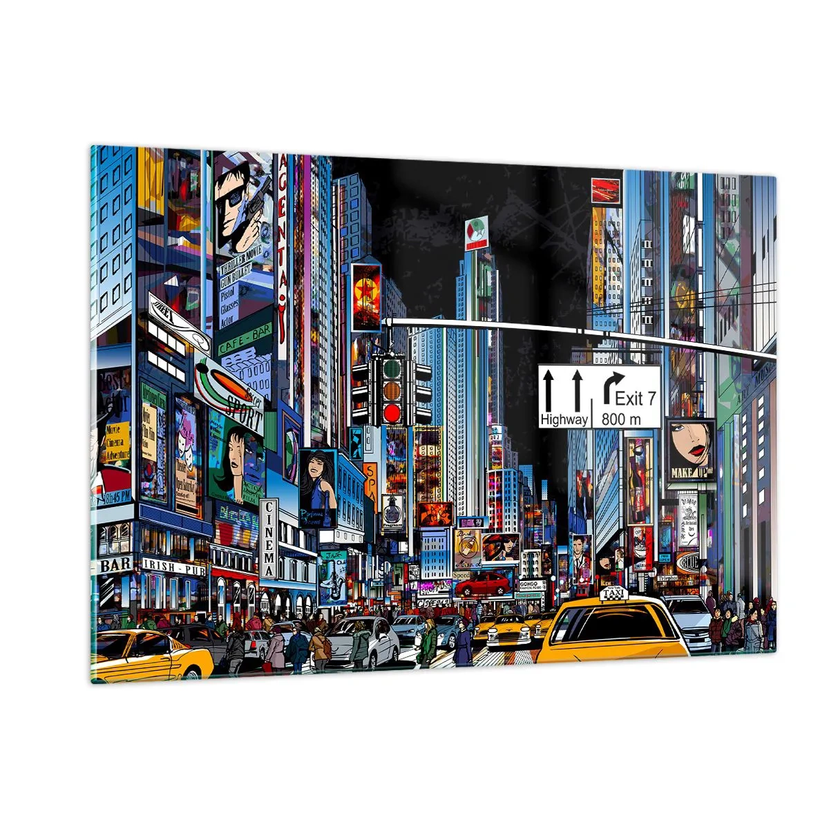 Quadro em vidro - Grande Noite em Cartoon - 120x80 cm