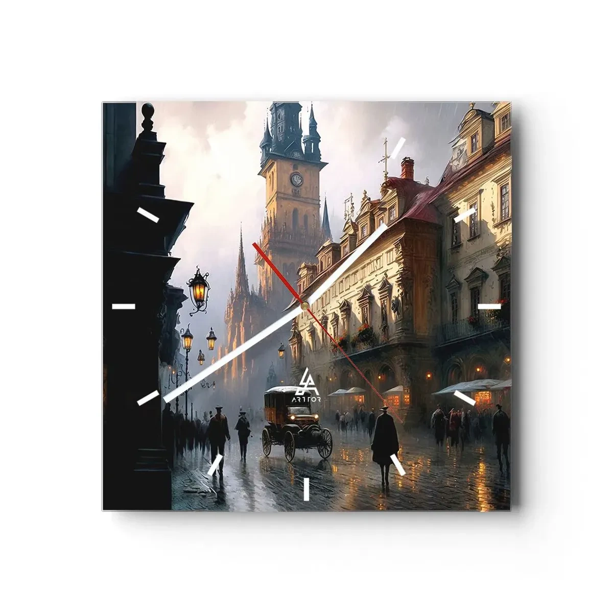 Relógio de parede - Relógio em vidro - O encanto de uma noite em Praga - 30x30 cm