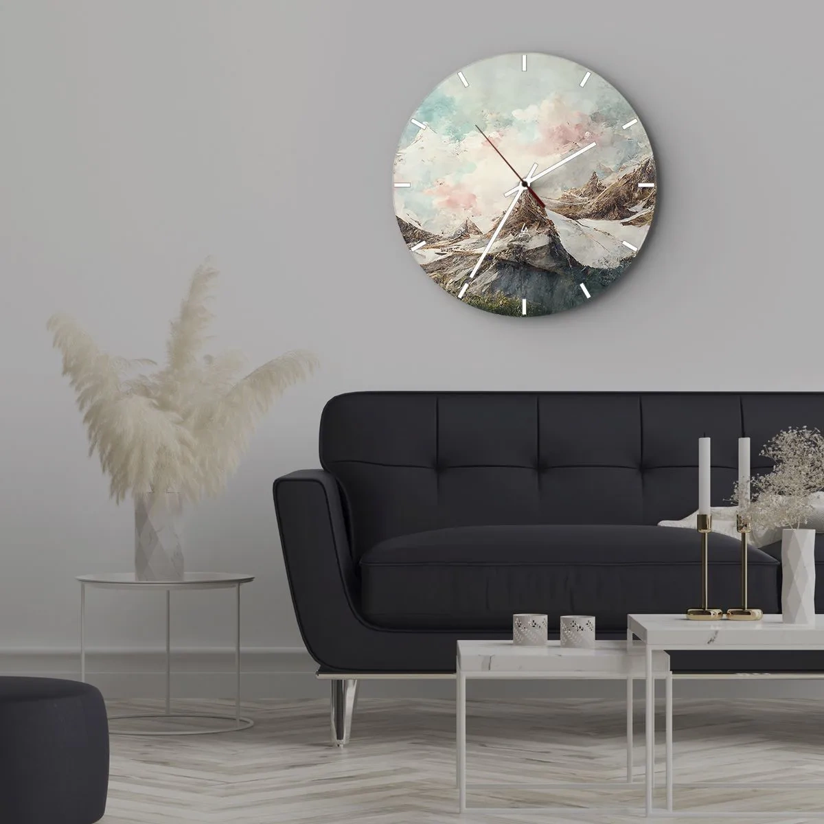 Relógio de parede - Relógio em vidro - Picos de montanhas pictóricos em um céu nublado em tons pastéis - 30x30cm - Lâminas de rocha - Decoração de parede moderna para a sala de estar, cozinha e quarto ARTTOR