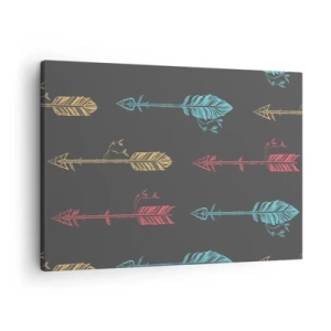 Quadro em tela - Padrão de seta estilizado em cores pastel sobre fundo escuro - 70x50cm - Em ordem - Decoração de parede moderna para a sala de estar e quarto ARTTOR