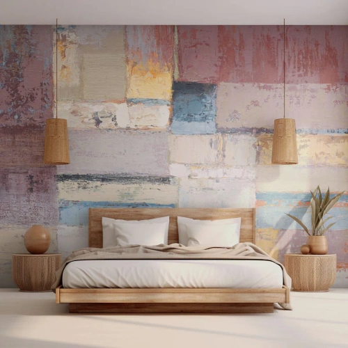 Papel de Parede Standard Eco - Abstração geométrica em cores suaves - 100x70cm - A paz da geometria - Decoração de parede moderna para a sala de estar e quarto ARTTOR
