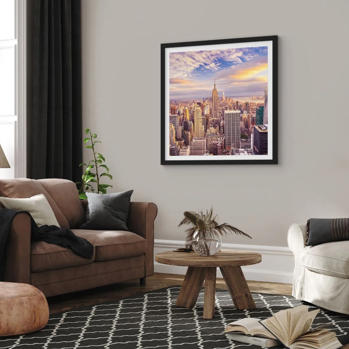 Pôster com moldura preta - Alcançar as nuvens - 40x40 cm